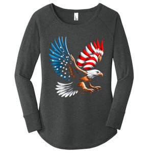 Bald Eagle & Patriotic American Flag 4th Of July Women's Perfect Tri Tunic Long Sleeve Shirt