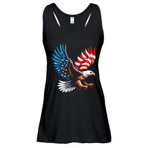 Bald Eagle & Patriotic American Flag 4th Of July Ladies Essential Flowy Tank