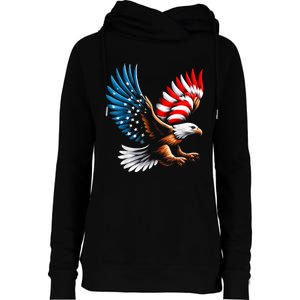 Bald Eagle & Patriotic American Flag 4th Of July Womens Funnel Neck Pullover Hood