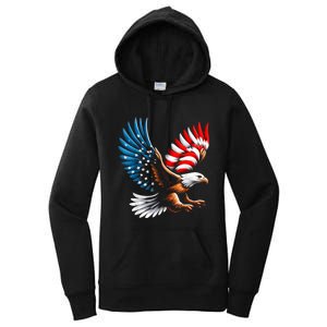 Bald Eagle & Patriotic American Flag 4th Of July Women's Pullover Hoodie