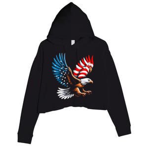 Bald Eagle & Patriotic American Flag 4th Of July Crop Fleece Hoodie