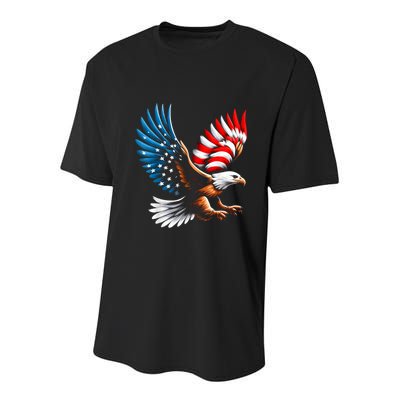 Bald Eagle & Patriotic American Flag 4th Of July Youth Performance Sprint T-Shirt