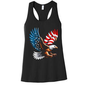 Bald Eagle & Patriotic American Flag 4th Of July Women's Racerback Tank