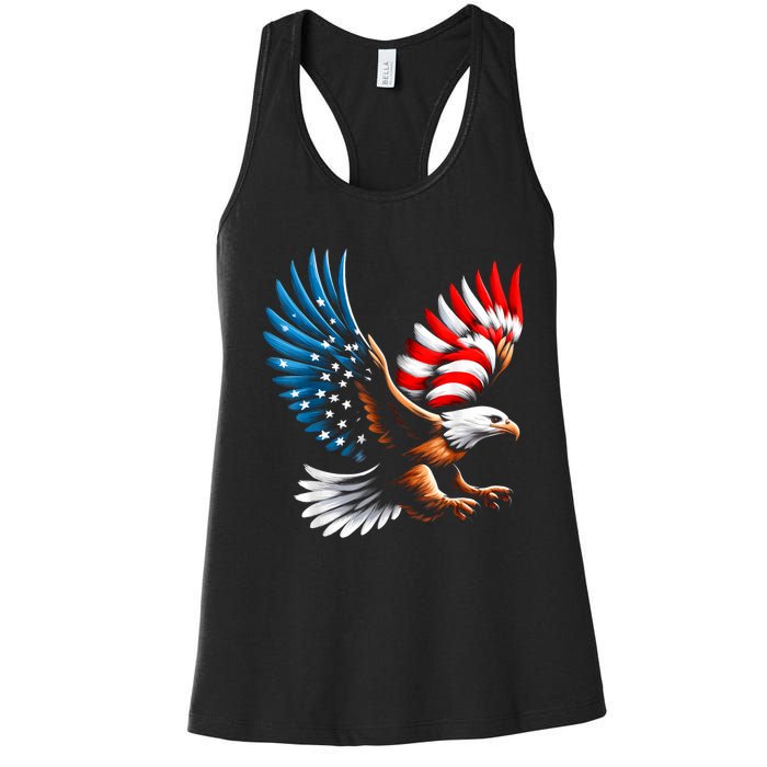 Bald Eagle & Patriotic American Flag 4th Of July Women's Racerback Tank