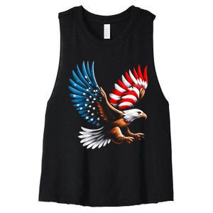 Bald Eagle & Patriotic American Flag 4th Of July Women's Racerback Cropped Tank