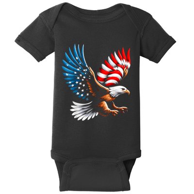 Bald Eagle & Patriotic American Flag 4th Of July Baby Bodysuit