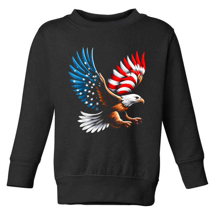 Bald Eagle & Patriotic American Flag 4th Of July Toddler Sweatshirt