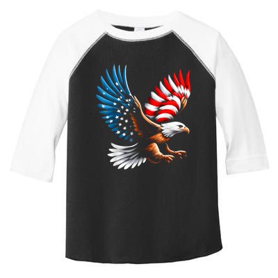 Bald Eagle & Patriotic American Flag 4th Of July Toddler Fine Jersey T-Shirt