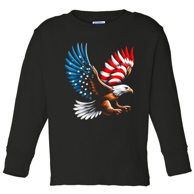 Bald Eagle & Patriotic American Flag 4th Of July Toddler Long Sleeve Shirt