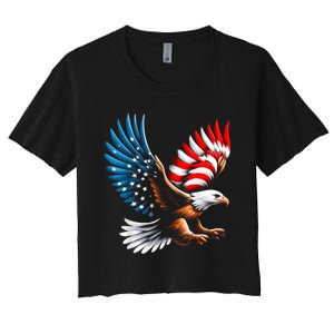 Bald Eagle & Patriotic American Flag 4th Of July Women's Crop Top Tee