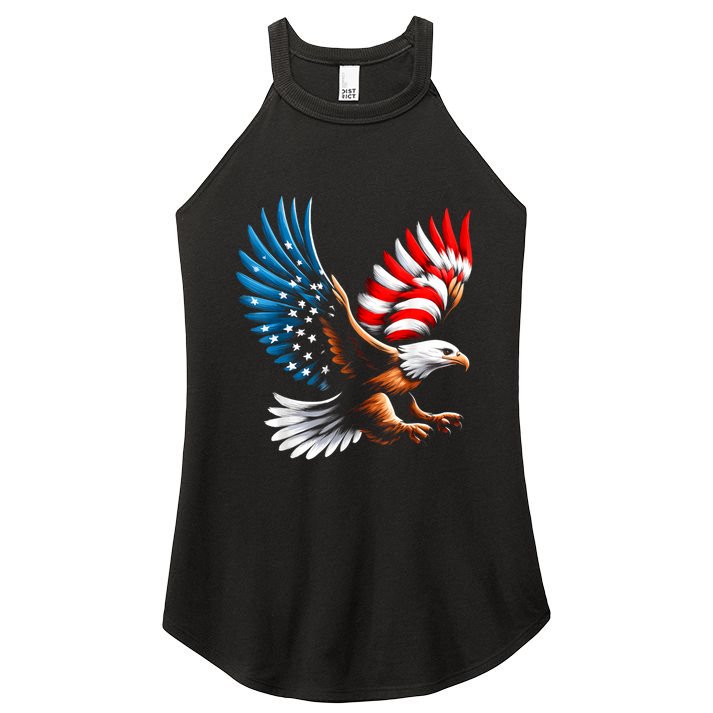 Bald Eagle & Patriotic American Flag 4th Of July Women's Perfect Tri Rocker Tank