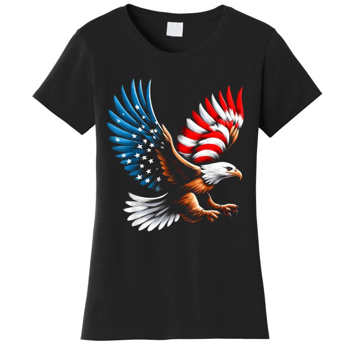 Bald Eagle & Patriotic American Flag 4th Of July Women's T-Shirt