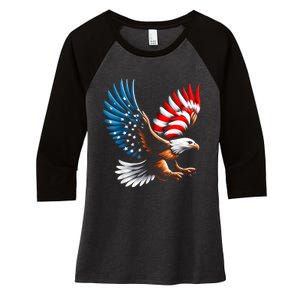 Bald Eagle & Patriotic American Flag 4th Of July Women's Tri-Blend 3/4-Sleeve Raglan Shirt