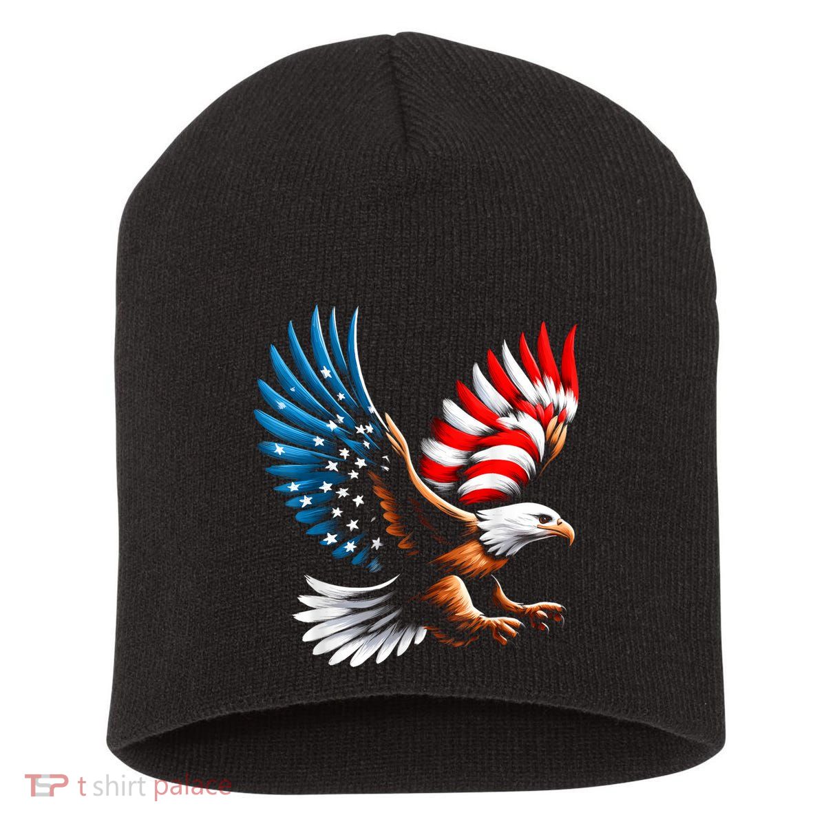 Bald Eagle & Patriotic American Flag 4th Of July Short Acrylic Beanie