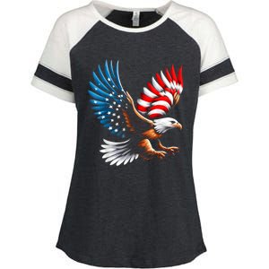 Bald Eagle & Patriotic American Flag 4th Of July Enza Ladies Jersey Colorblock Tee