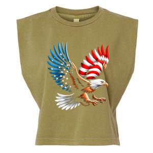 Bald Eagle & Patriotic American Flag 4th Of July Garment-Dyed Women's Muscle Tee