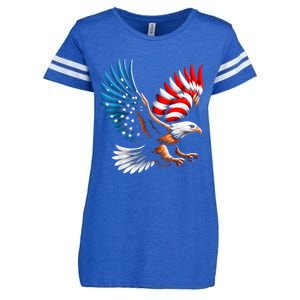 Bald Eagle & Patriotic American Flag 4th Of July Enza Ladies Jersey Football T-Shirt