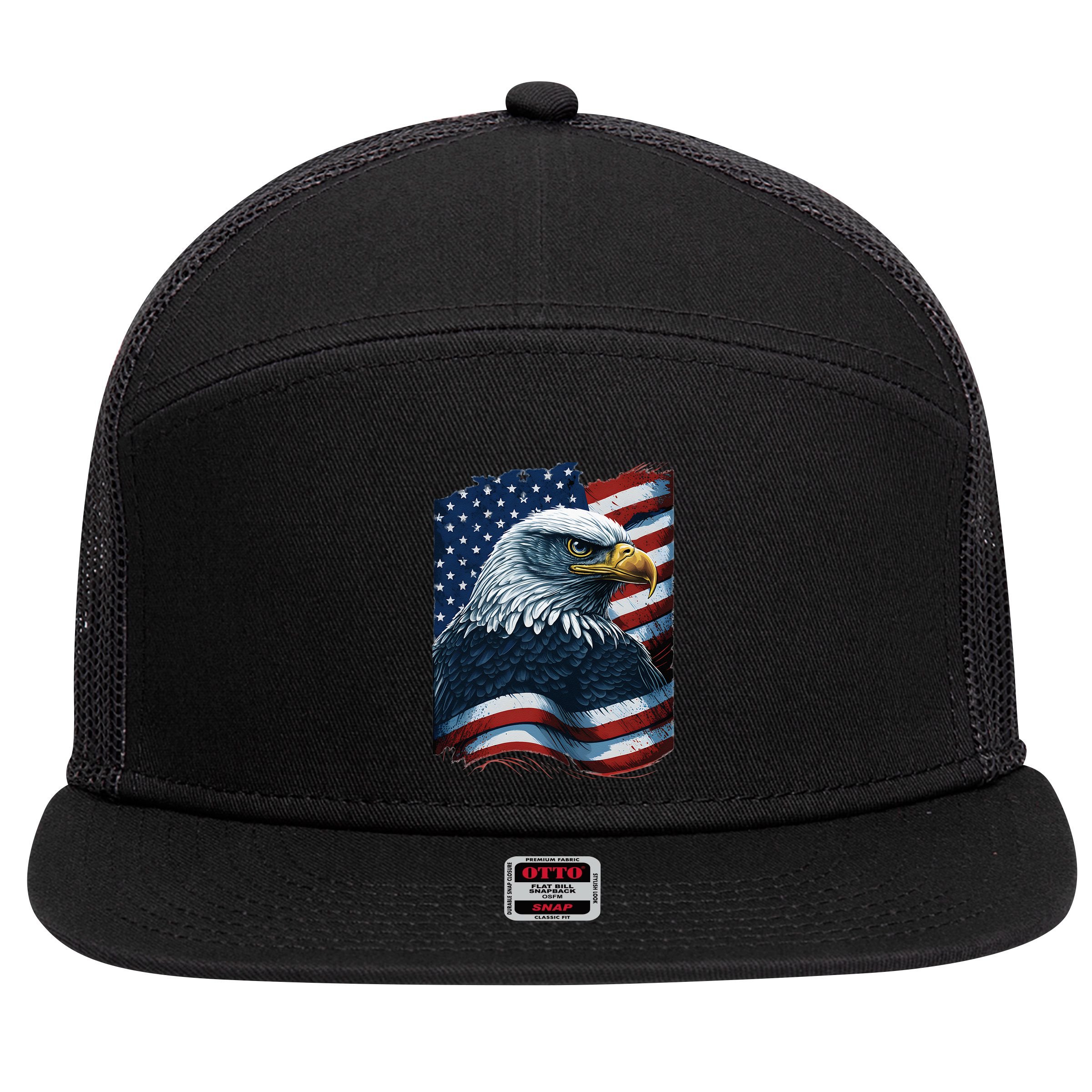 Bald Eagle Proud Patriotic American US Flag 4th Of July 7 Panel Mesh Trucker Snapback Hat