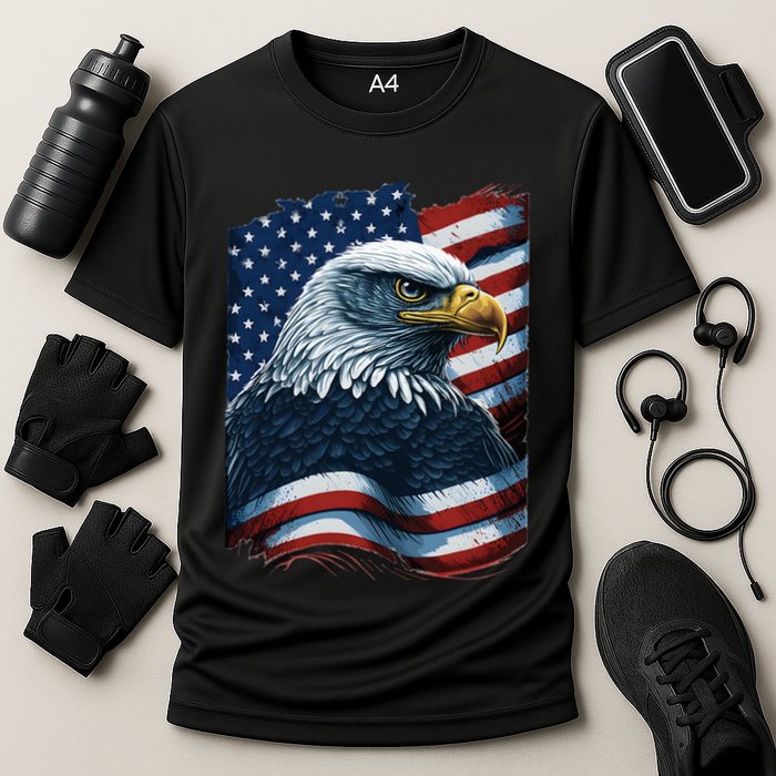 Bald Eagle Proud Patriotic American US Flag 4th Of July Cooling Performance Crew T-Shirt