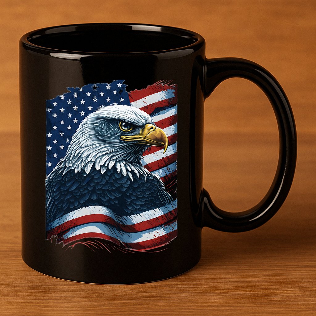 Bald Eagle Proud Patriotic American US Flag 4th Of July 11oz C Handle Ceramic Mug