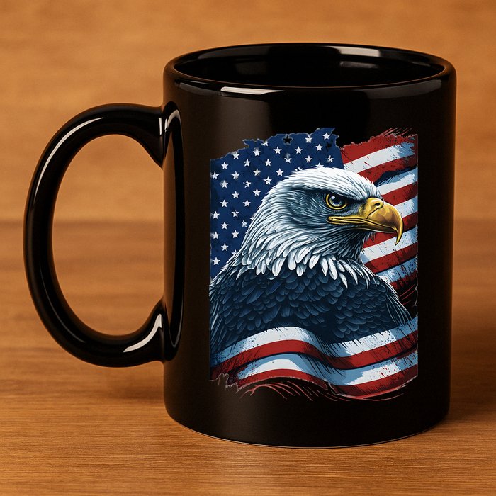 Bald Eagle Proud Patriotic American US Flag 4th Of July 11oz C Handle Ceramic Mug