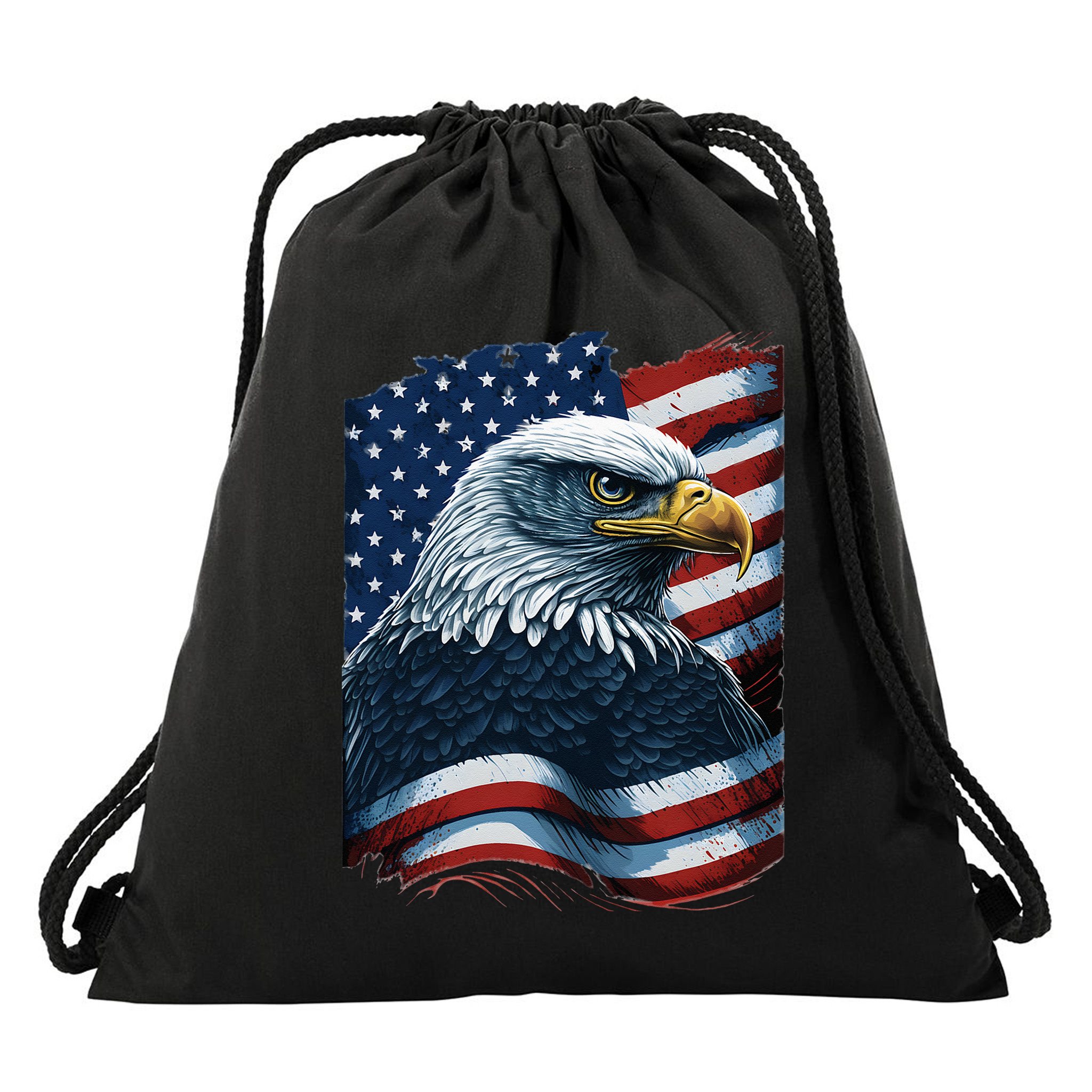 Bald Eagle Proud Patriotic American US Flag 4th Of July Drawstring Bag