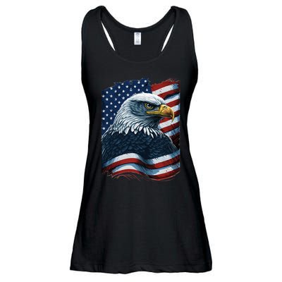 Bald Eagle Proud Patriotic American US Flag 4th Of July Ladies Essential Flowy Tank