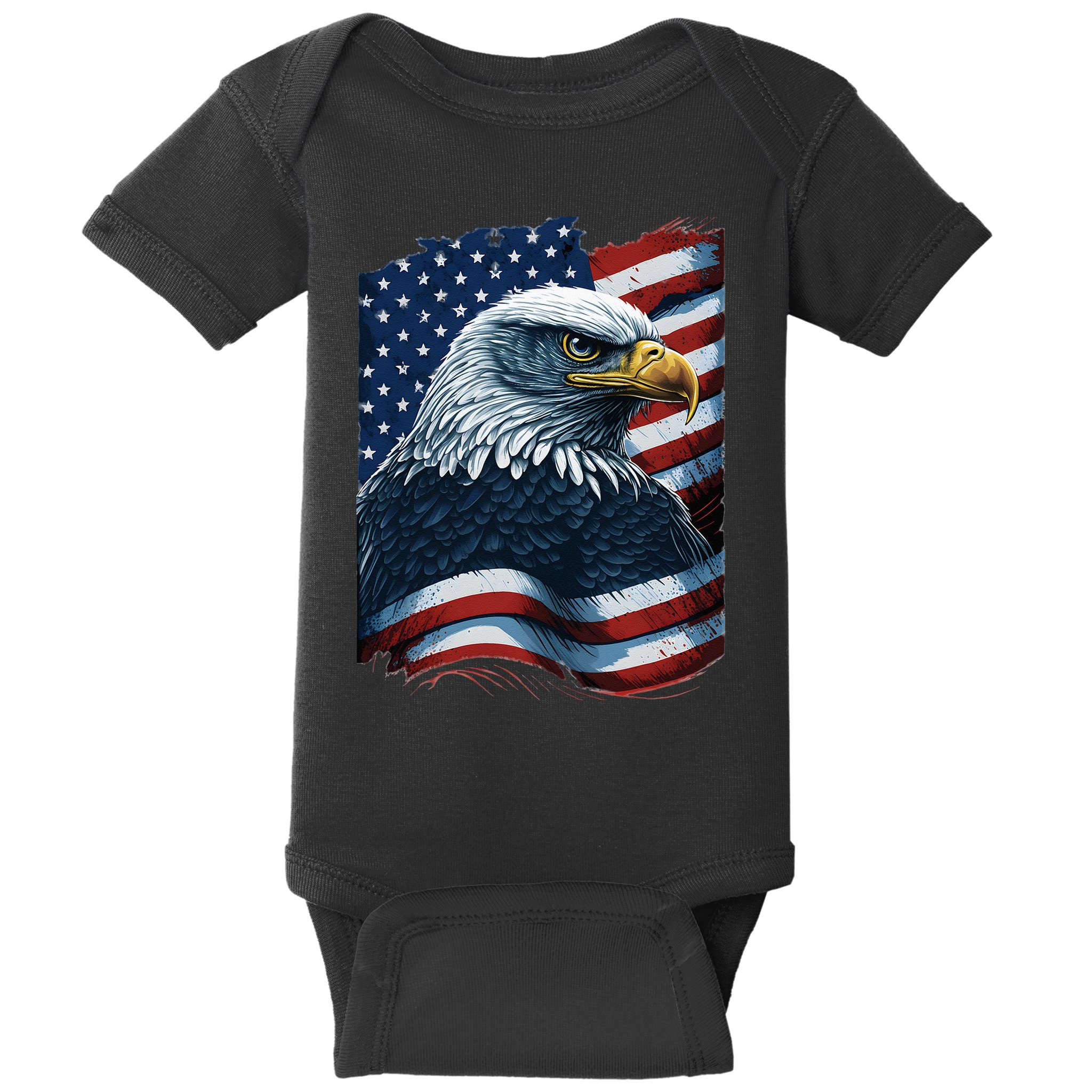 Bald Eagle Proud Patriotic American US Flag 4th Of July Baby Bodysuit