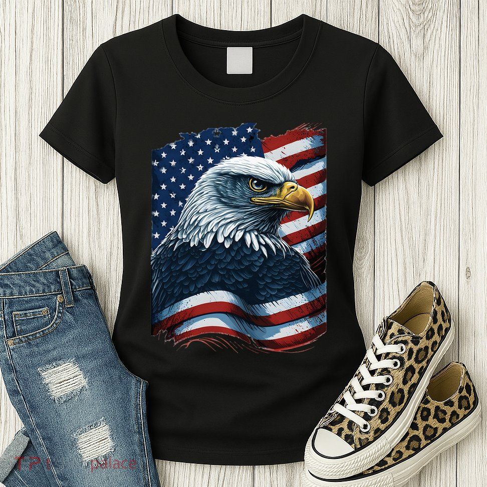Bald Eagle Proud Patriotic American US Flag 4th Of July Womens T-Shirt
