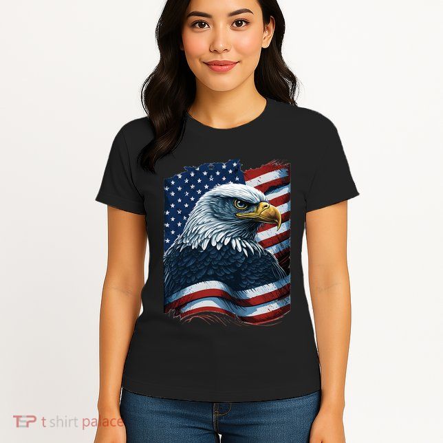 Bald Eagle Proud Patriotic American US Flag 4th Of July Womens T-Shirt