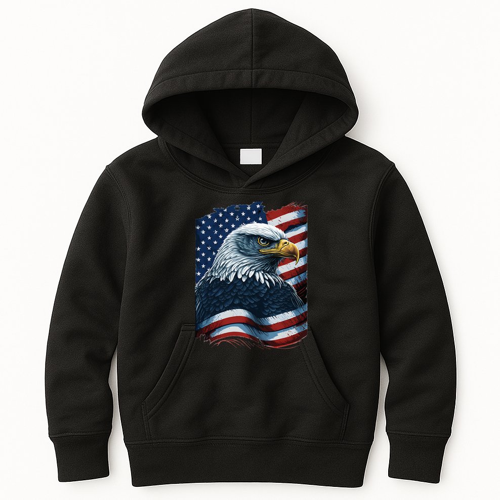 Bald Eagle Proud Patriotic American US Flag 4th Of July Kids Hoodie