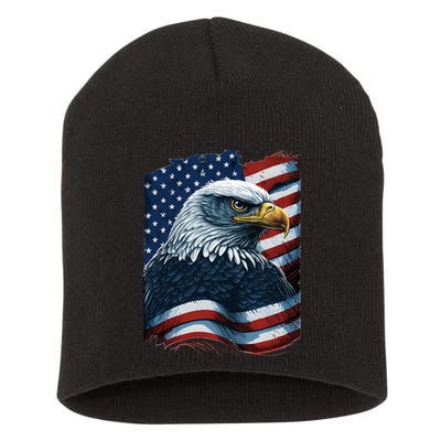 Bald Eagle Proud Patriotic American US Flag 4th Of July Short Acrylic Beanie