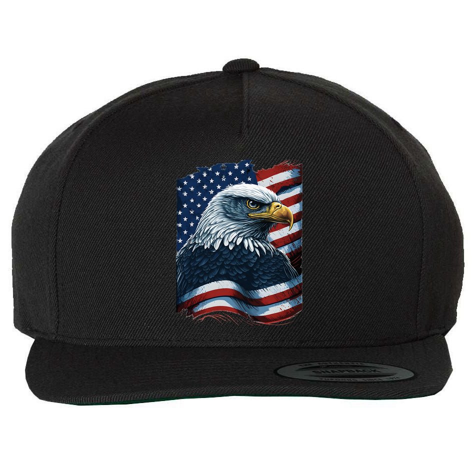 Bald Eagle Proud Patriotic American US Flag 4th Of July Wool Snapback Cap