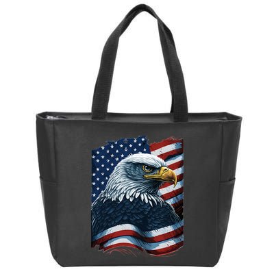 Bald Eagle Proud Patriotic American US Flag 4th Of July Zip Tote Bag