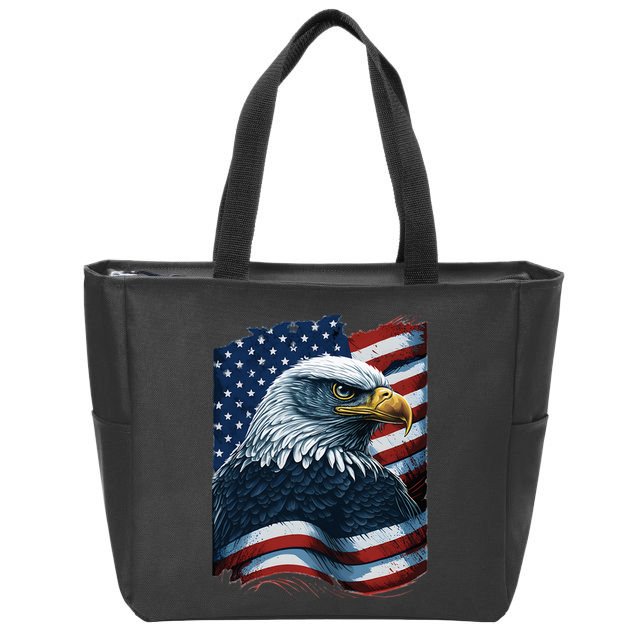 Bald Eagle Proud Patriotic American US Flag 4th Of July Zip Tote Bag