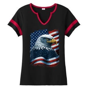 Bald Eagle Proud Patriotic American US Flag 4th Of July Ladies Halftime Notch Neck Tee