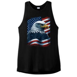 Bald Eagle Proud Patriotic American US Flag 4th Of July Ladies PosiCharge Tri-Blend Wicking Tank