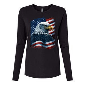 Bald Eagle Proud Patriotic American US Flag 4th Of July Womens Cotton Relaxed Long Sleeve T-Shirt