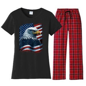 Bald Eagle Proud Patriotic American US Flag 4th Of July Women's Flannel Pajama Set