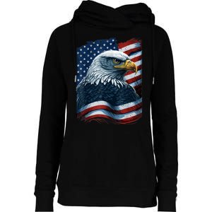 Bald Eagle Proud Patriotic American US Flag 4th Of July Womens Funnel Neck Pullover Hood