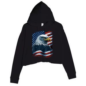 Bald Eagle Proud Patriotic American US Flag 4th Of July Crop Fleece Hoodie