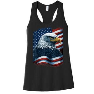 Bald Eagle Proud Patriotic American US Flag 4th Of July Women's Racerback Tank