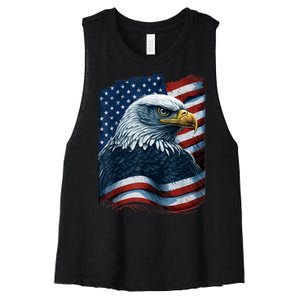 Bald Eagle Proud Patriotic American US Flag 4th Of July Women's Racerback Cropped Tank