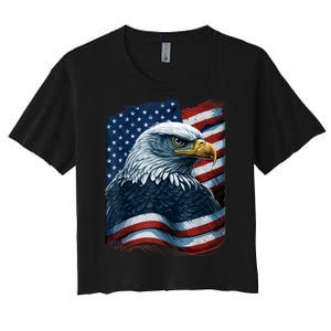 Bald Eagle Proud Patriotic American US Flag 4th Of July Women's Crop Top Tee