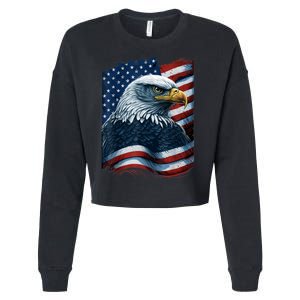 Bald Eagle Proud Patriotic American US Flag 4th Of July Cropped Pullover Crew