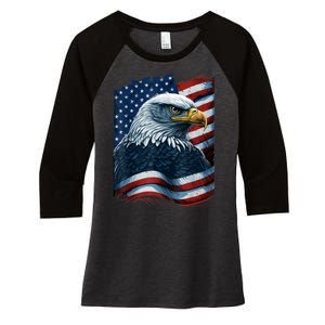 Bald Eagle Proud Patriotic American US Flag 4th Of July Women's Tri-Blend 3/4-Sleeve Raglan Shirt