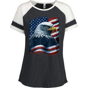 Bald Eagle Proud Patriotic American US Flag 4th Of July Enza Ladies Jersey Colorblock Tee