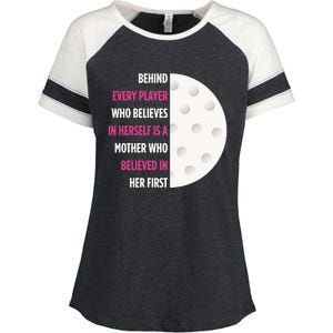 Behind Every Player Is A Mother Golf Gift Mom Golf Gift Enza Ladies Jersey Colorblock Tee