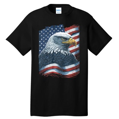 Bald Eagle Proud Patriotic American Us Flag 4th Of July Tall T-Shirt