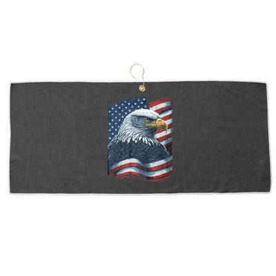 Bald Eagle Proud Patriotic American Us Flag 4th Of July Large Microfiber Waffle Golf Towel